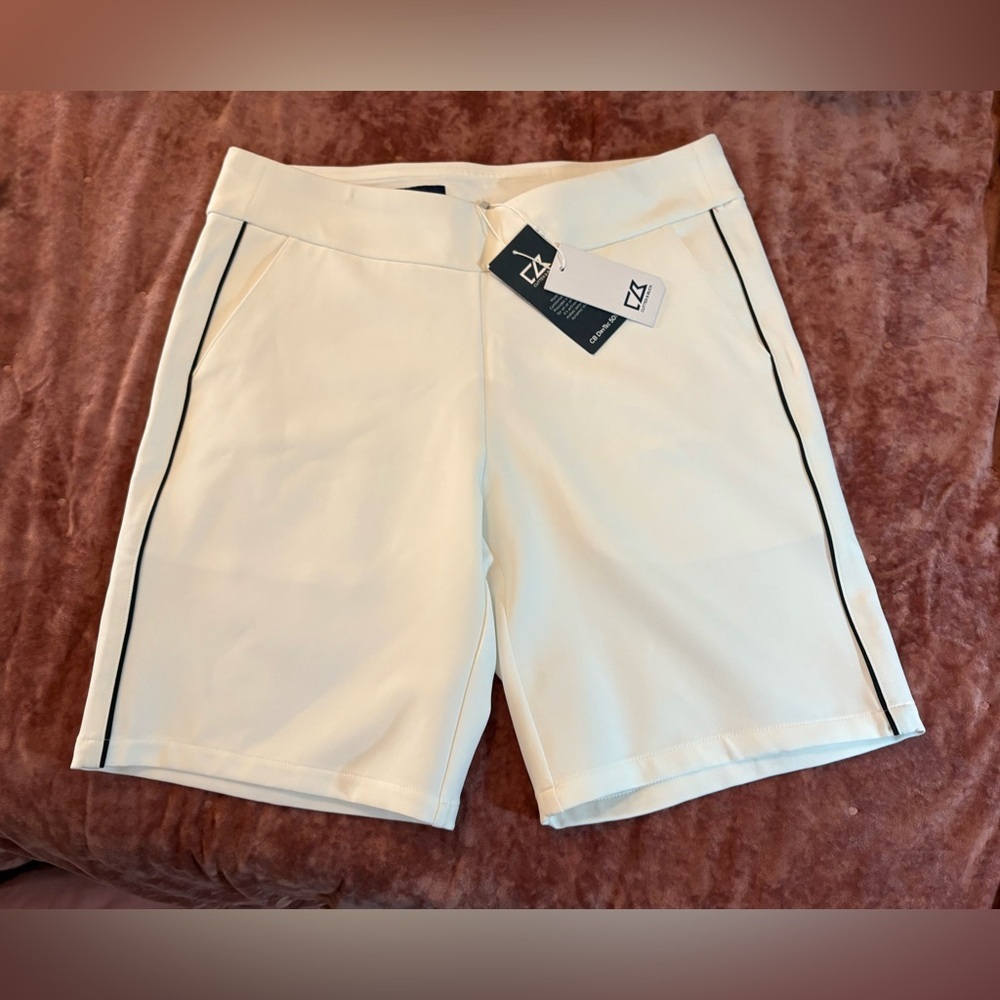 Cutter & Buck Golf Shorts Womens SZ S/P White Black Piping UPF 50+